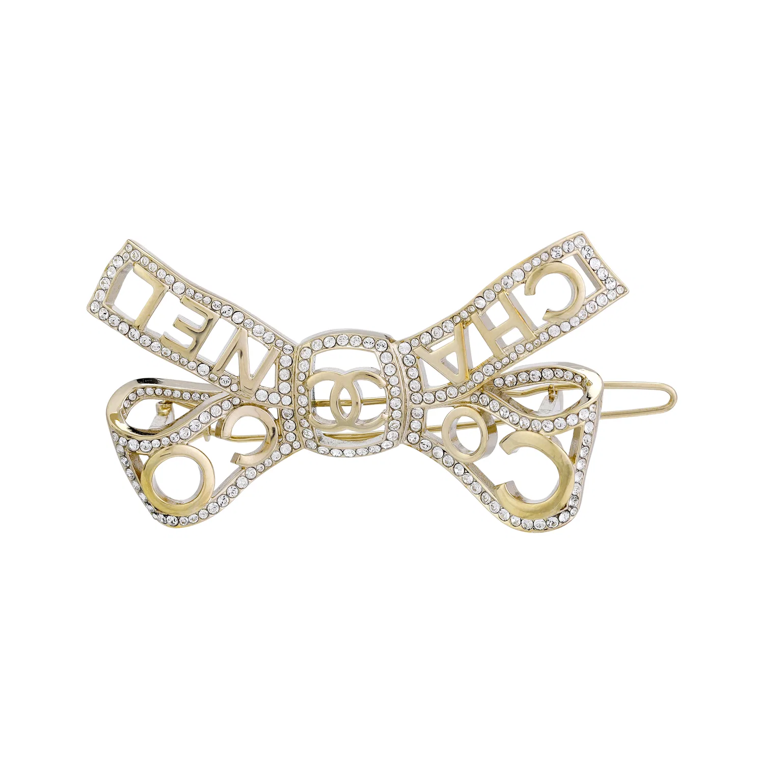 Заколка для волос с кристаллами, CHANEL, Gold