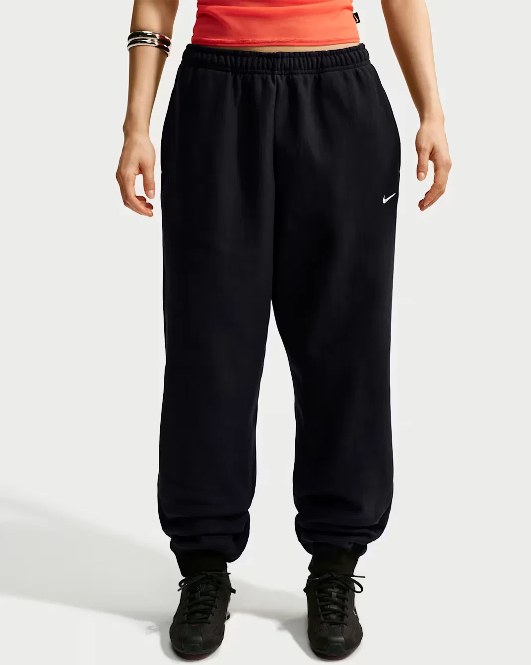 Женские спортивные брюки оверсайз с высокой посадкой Nike Studio Fleece Heavyweight, Total Black/Sail — фото 2