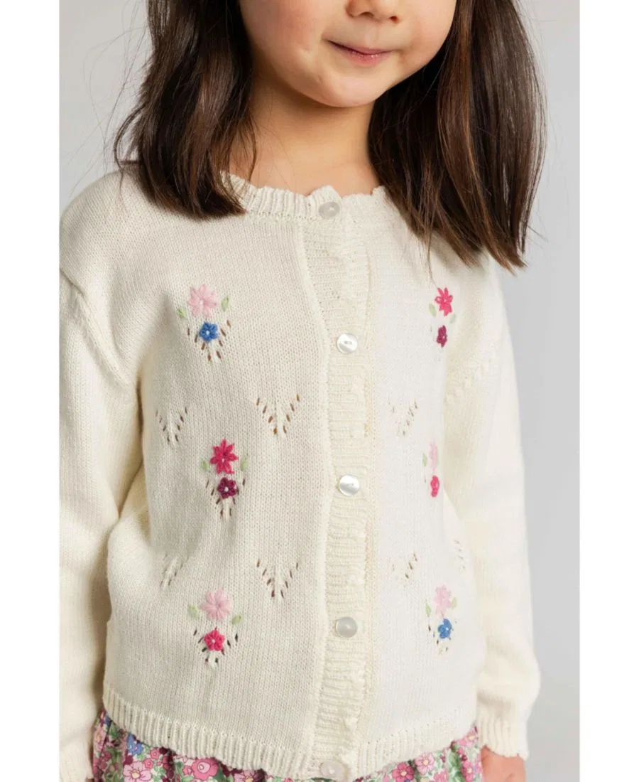 Детский кардиган с длинным рукавом, с ручной вышивкой Florence Eiseman, Ivory — фото 3