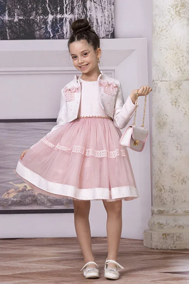 Детское платье для девочек с длинным рукавом Süslü Pink Kids, Pink — фото 2