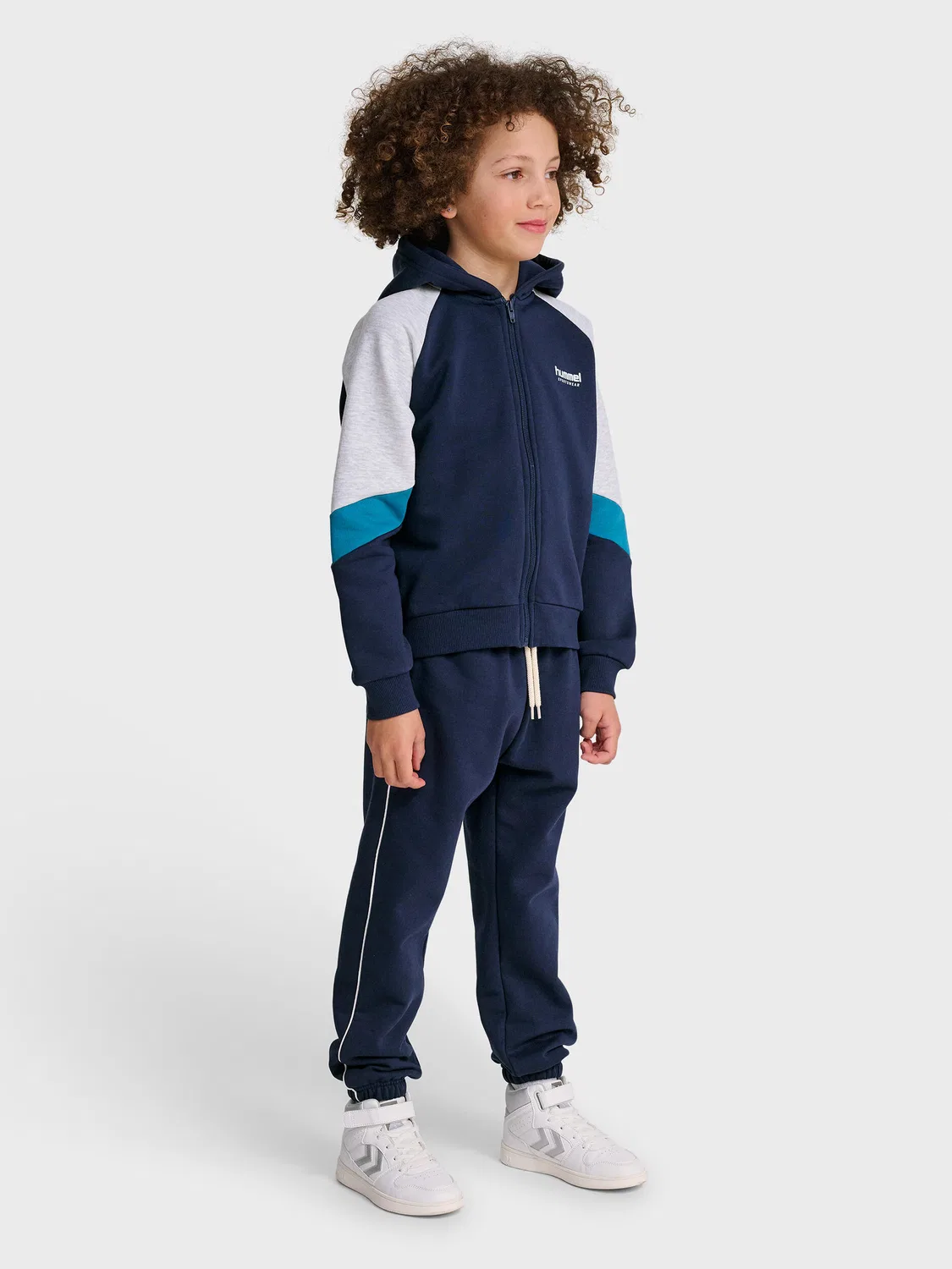 Детское худи с молнией Loose Blocked Zip Hoodie Hummel, Blue Navy Glacier Blue — фото 4