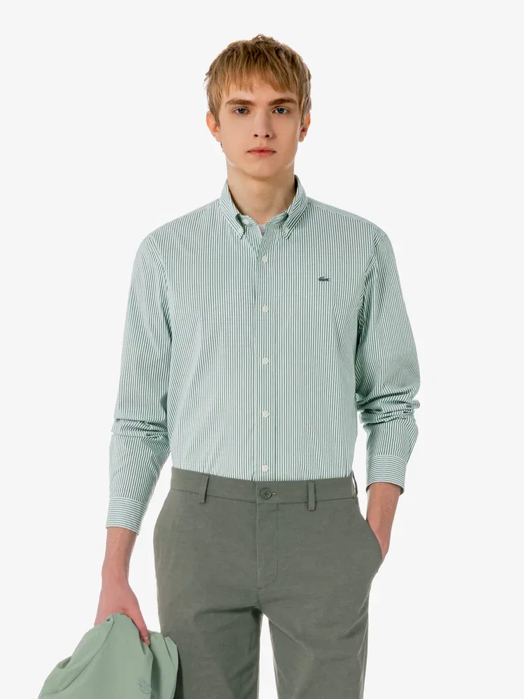 Рубашка с длинным рукавом стрейч-поплин в полоску LACOSTE, Green