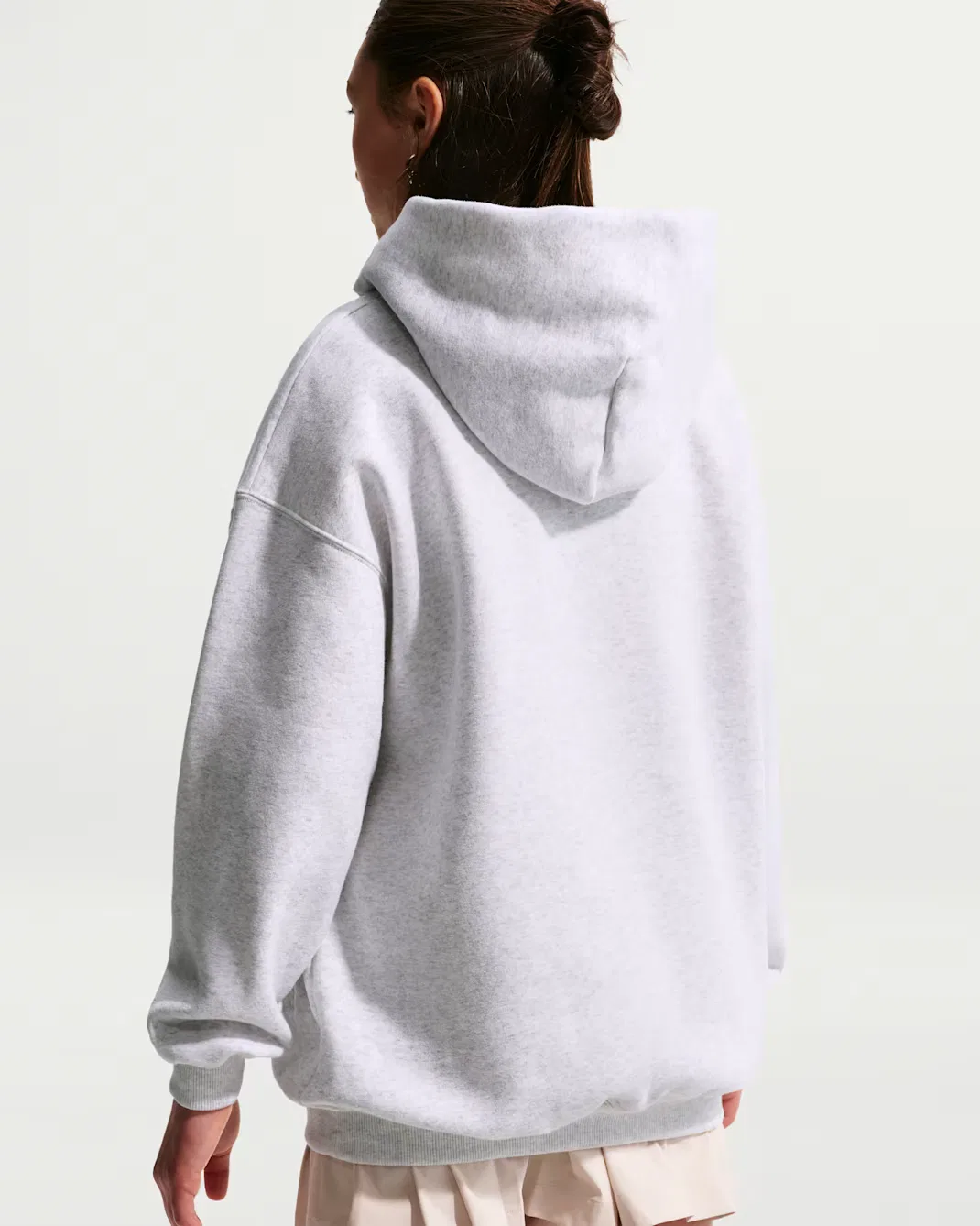 Детская толстовка с капюшоном оверсайз Nike Sportswear Studio Fleece, Birch Heather/White — фото 2