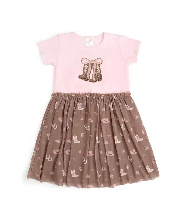 Детское платье для девочек с коротким рукавом Howdy Darling Western Sweet Wink, Soft Pink