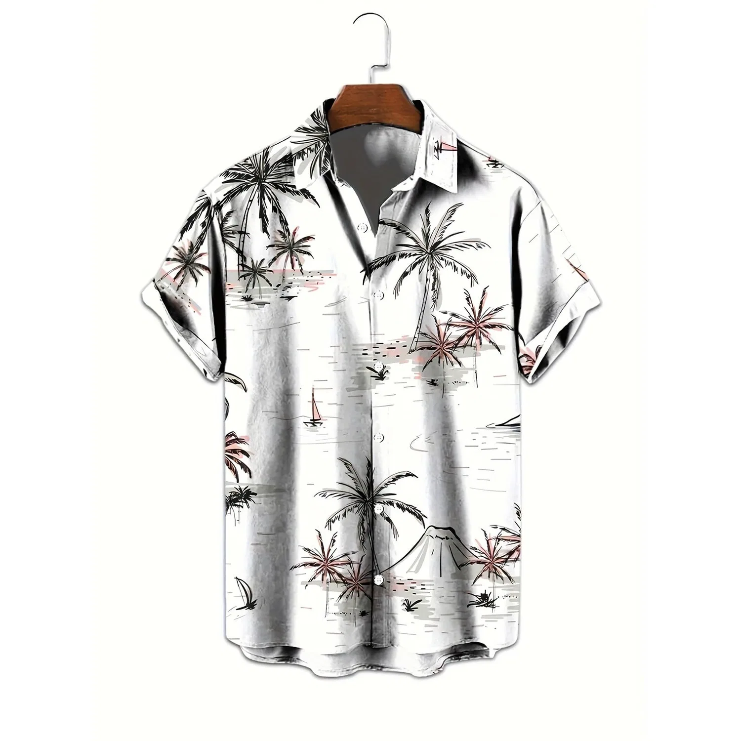 Мужская рубашка с коротким рукавом с принтом Coco Palm, Men's White Hawaiian Shirt — фото 3