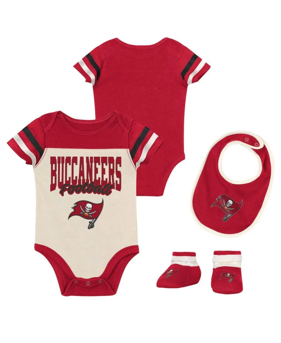 Комплект боди, слюнявчика и пинеток с принтом Tampa Bay Buccaneers Outerstuff, Cream Red