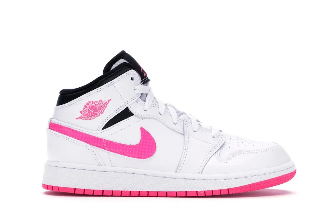 Детские кроссовки Lifestyle с длинным шнурованием Jordan 1 Mid, White/Black-Hyper Pink