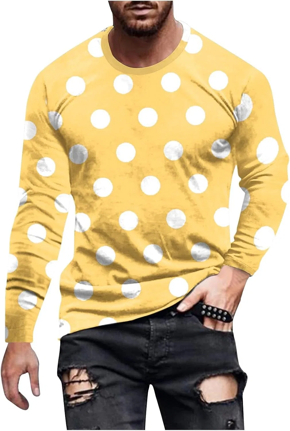Мужская футболка с длинным рукавом в горошек, Yellow