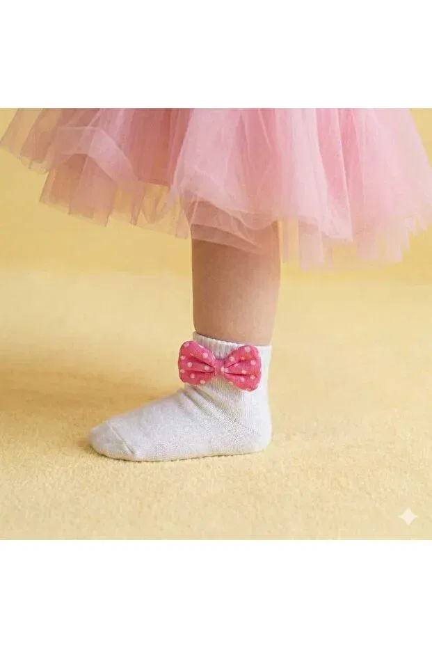 Детские носки для девочек хлопковые набор 3 шт Pink Ribbon Detailed Baby Girl Socks Set Of 3 Thagos, Multicolor — фото 3