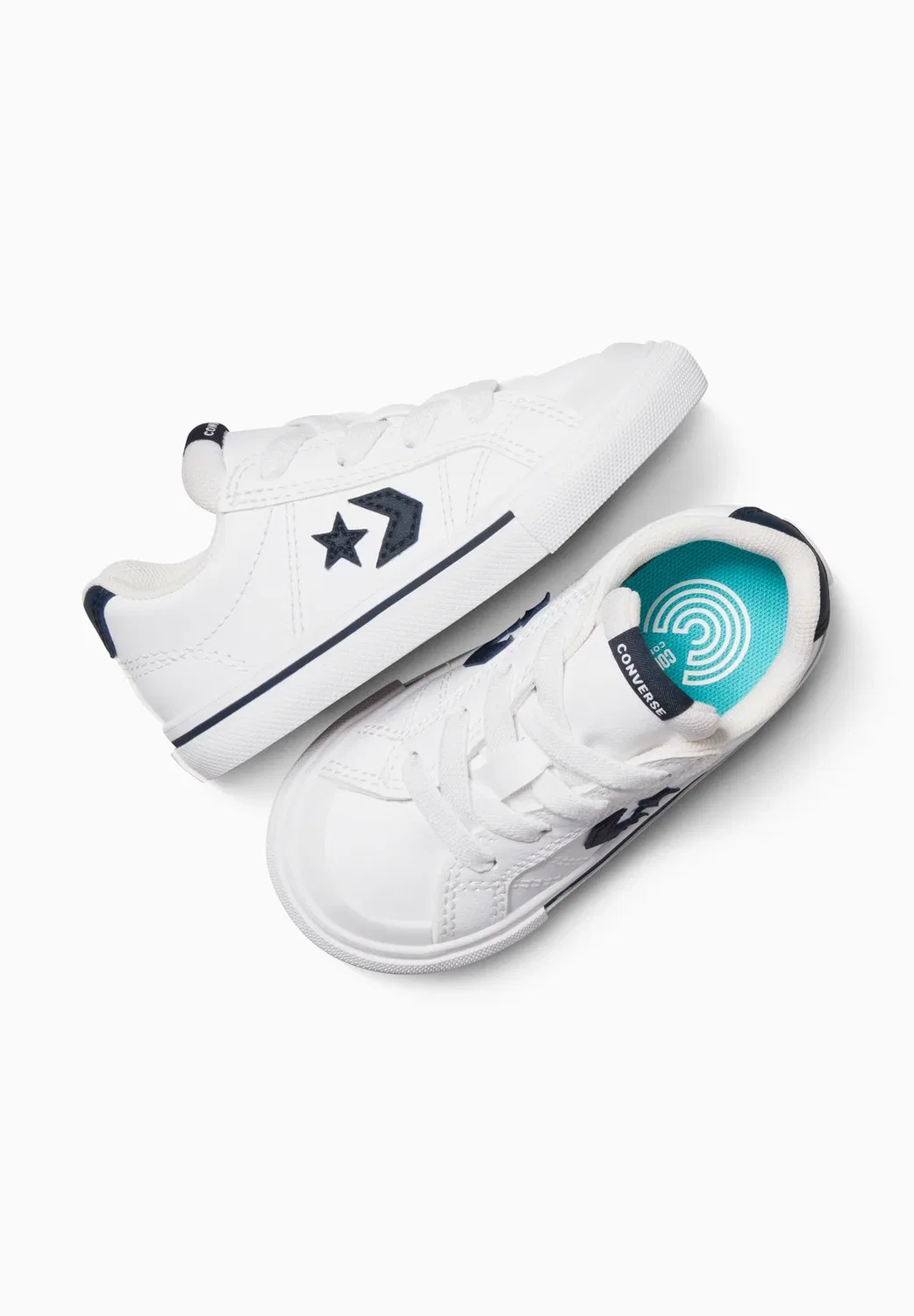 Низкие спортивные повседневные удобные унисекс кроссовки - детская обувь Converse, White Navy White — фото 3