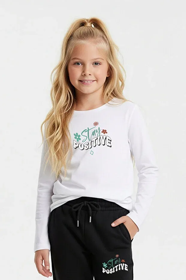 Детский спортивный костюм для девочек с принтом Stay Positive Panios Kids, White — фото 2