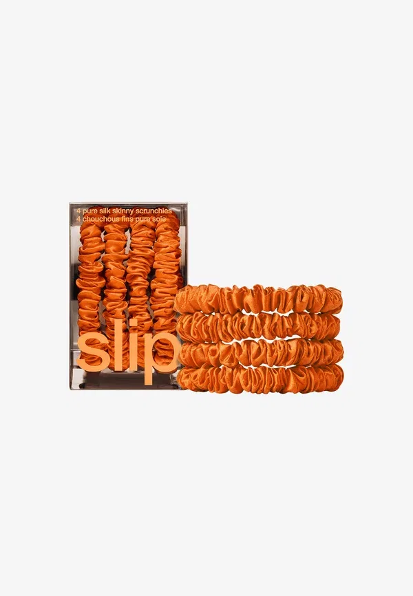 Комплект из 4 шелковых резинок для волос Pure silk skinny scrunchies Slip, Orange — фото 2