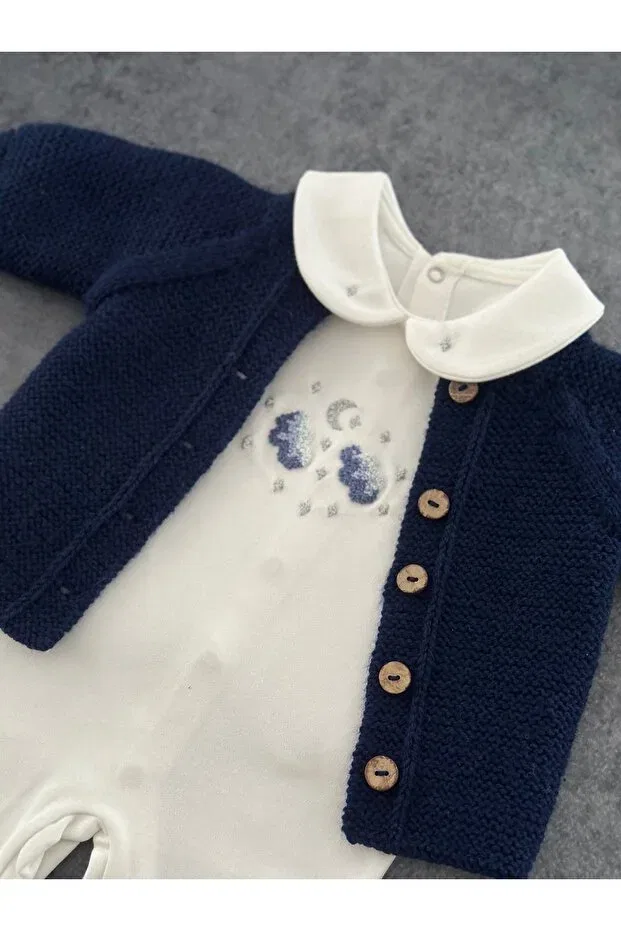 Детский кардиган с ажурным узором, комплект с шапочкой Florijee, Navy Blue — фото 3