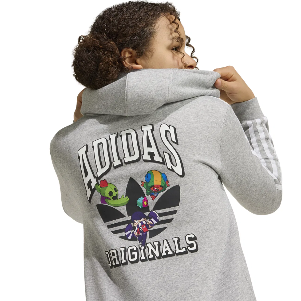Детский худи с принтом Brawl Stars, свободный крой, adidas, Medium Grey Heather/White — фото 3