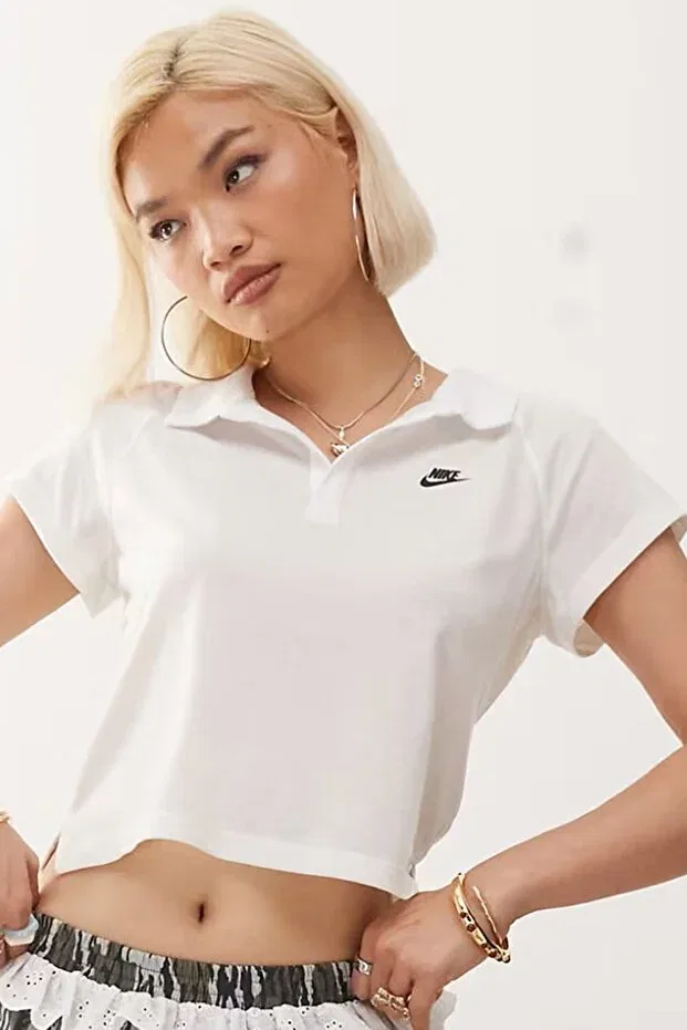 Женское спортивное поло с коротким рукавом, облегающий крой Nike, White