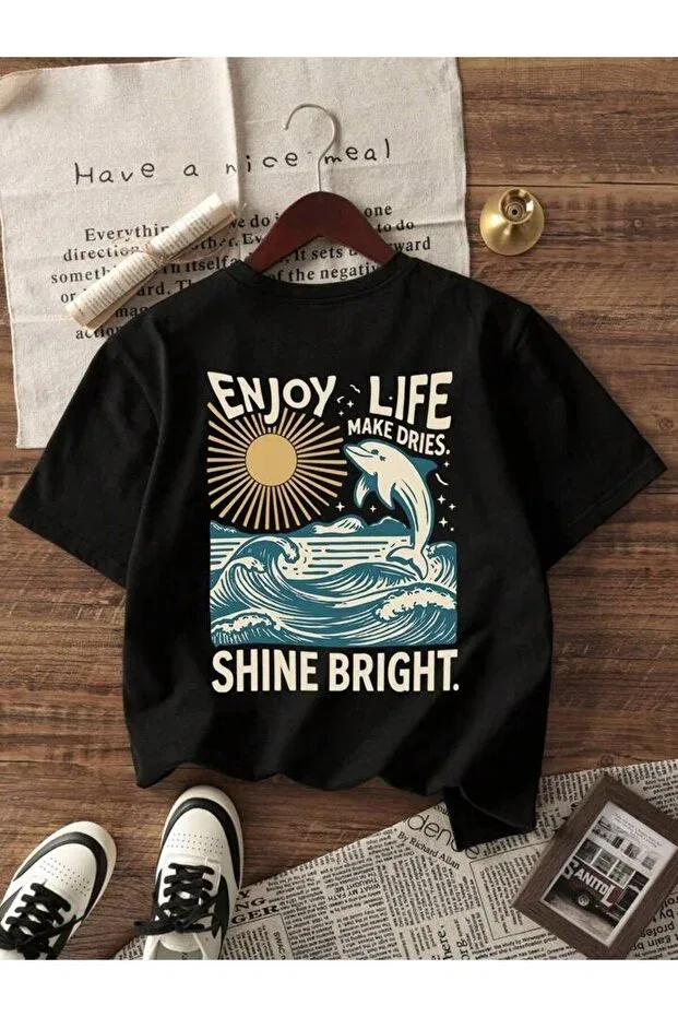 Детская футболка для мальчиков с принтом Enjoy Life Vinraus Giyim, Black — фото 2