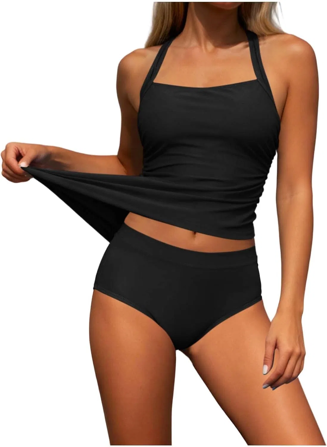 Женский танкини с контролем живота Plunge, Black