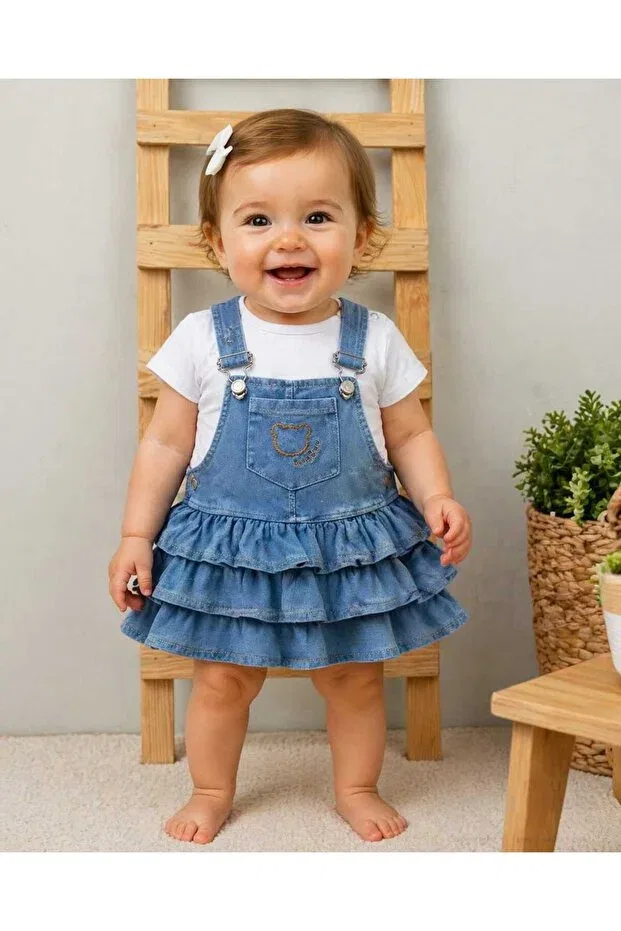 Детский комплект для девочек джинсовый с вышивкой Summer Dress Baby Buu, Navy Blue
