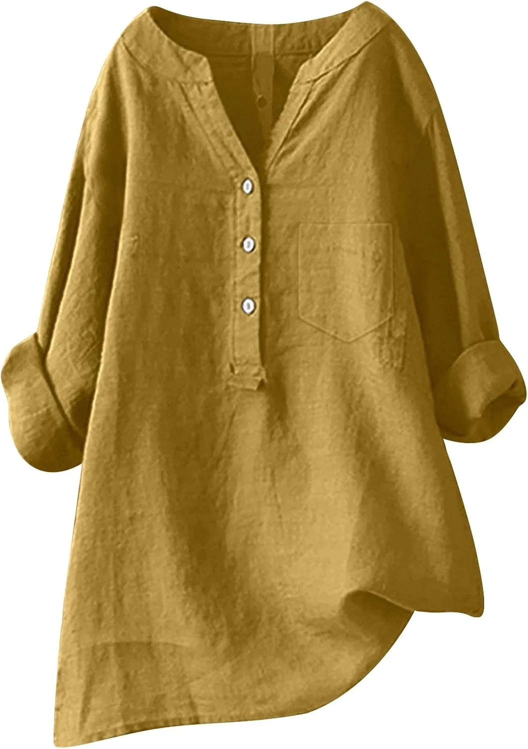 Женская рубашка свободного кроя с длинным рукавом, воротник-стойка, модель Linen Crinkle Gauze, жёлтый