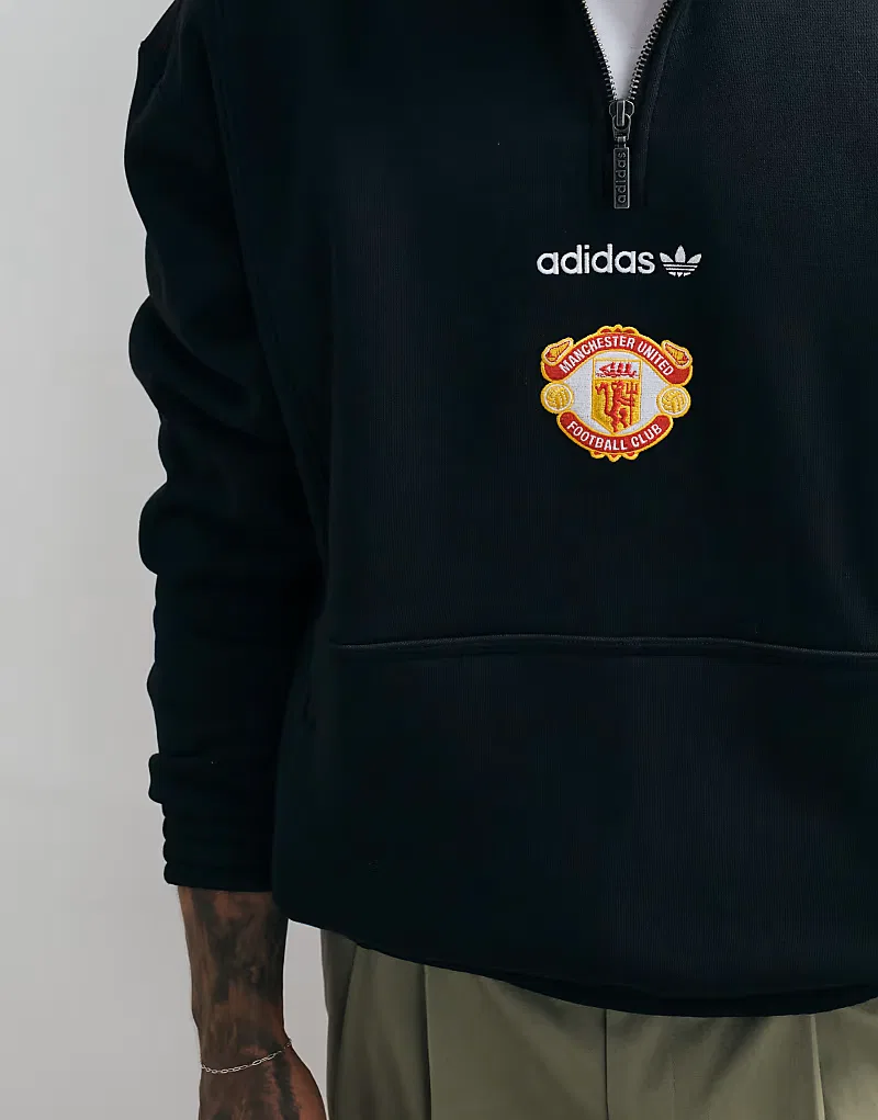 Футболка Adidas Football Manchester United 26/27 EQT с половинной молнией, черный — фото 4