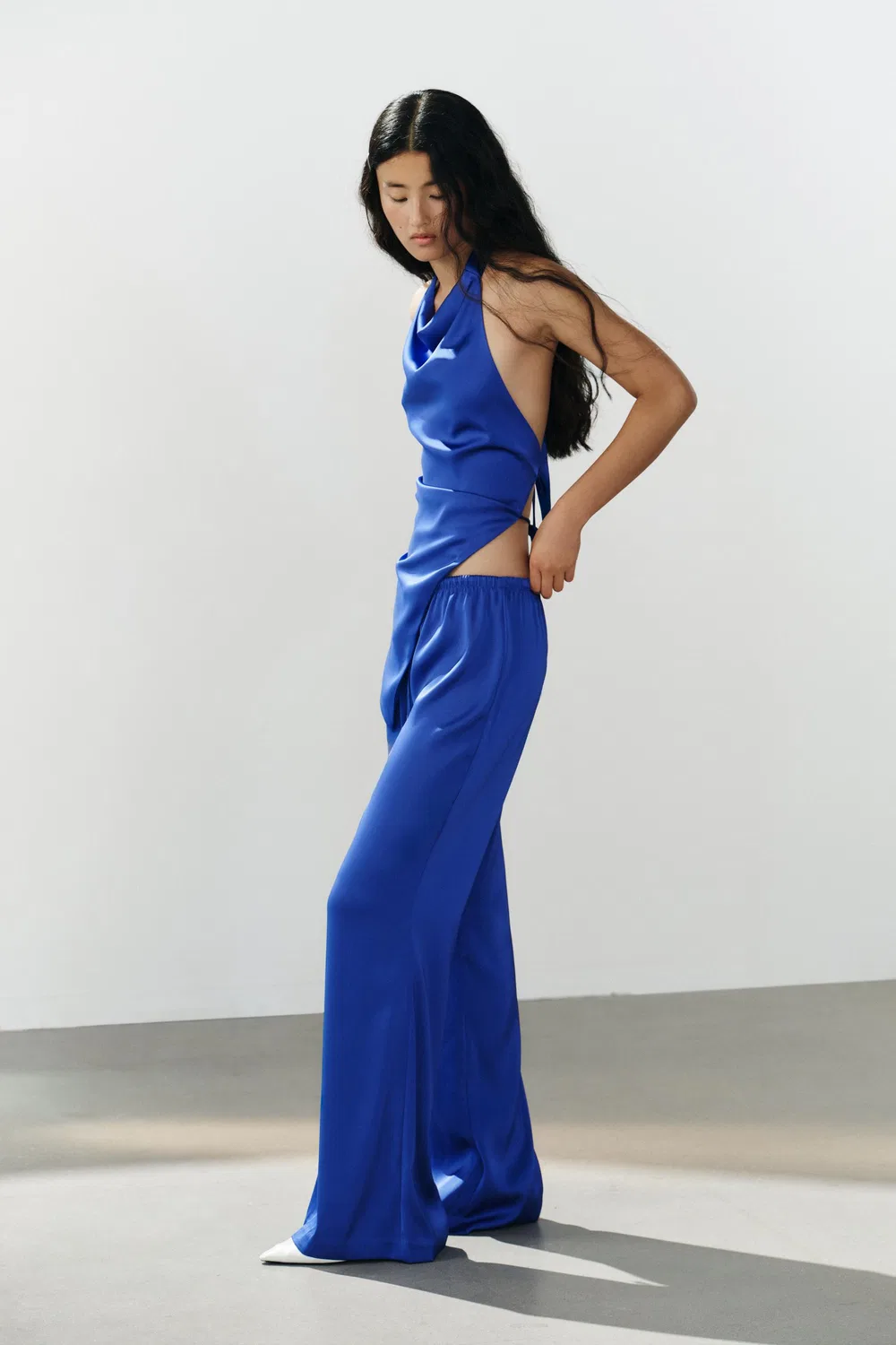 Атласные брюки на завязке ZARA, Electric blue — фото 3
