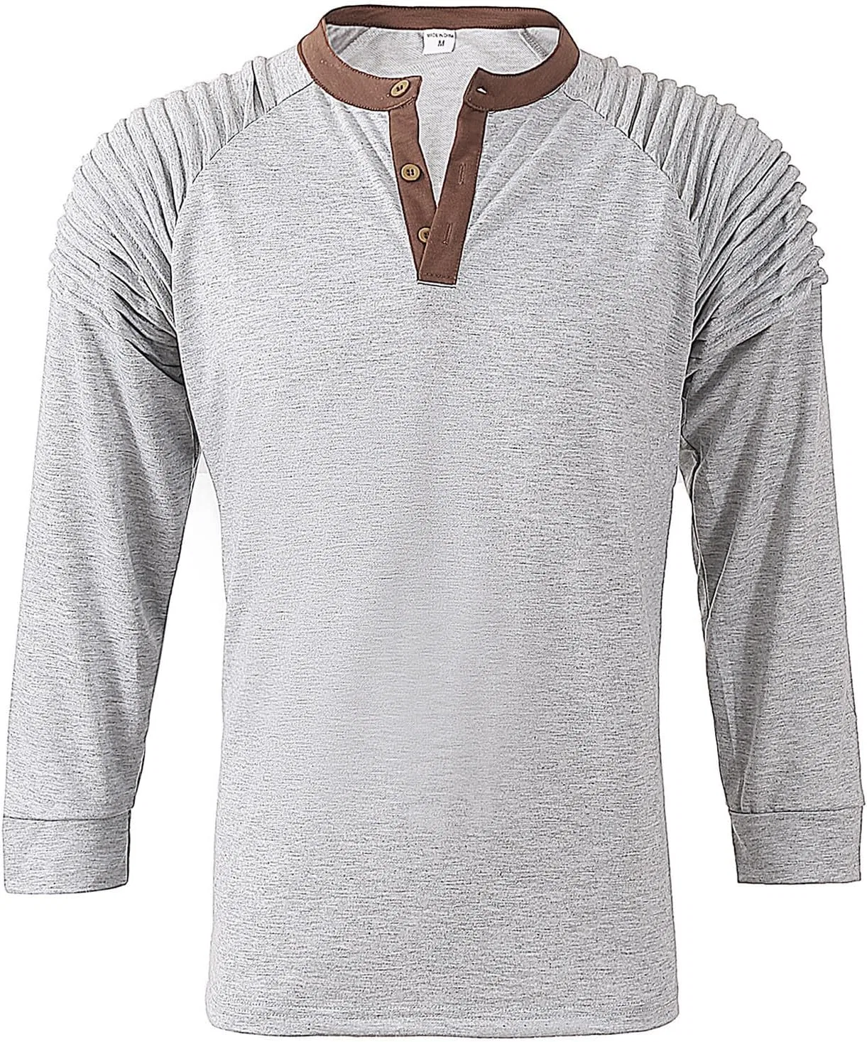 Мужская футболка с длинным рукавом хенли с плиссировкой Patchwork Raglan, Gray — фото 4