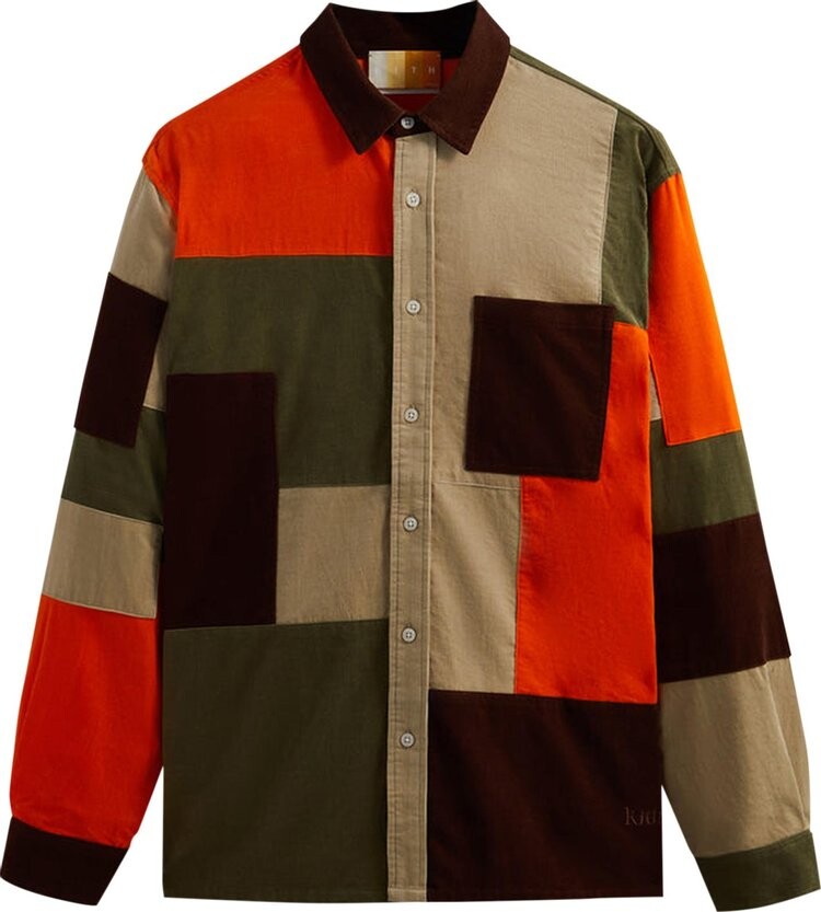 

Рубашка Kith Patchwork Cord Ludlow Shirt 'Pimento', оранжевый