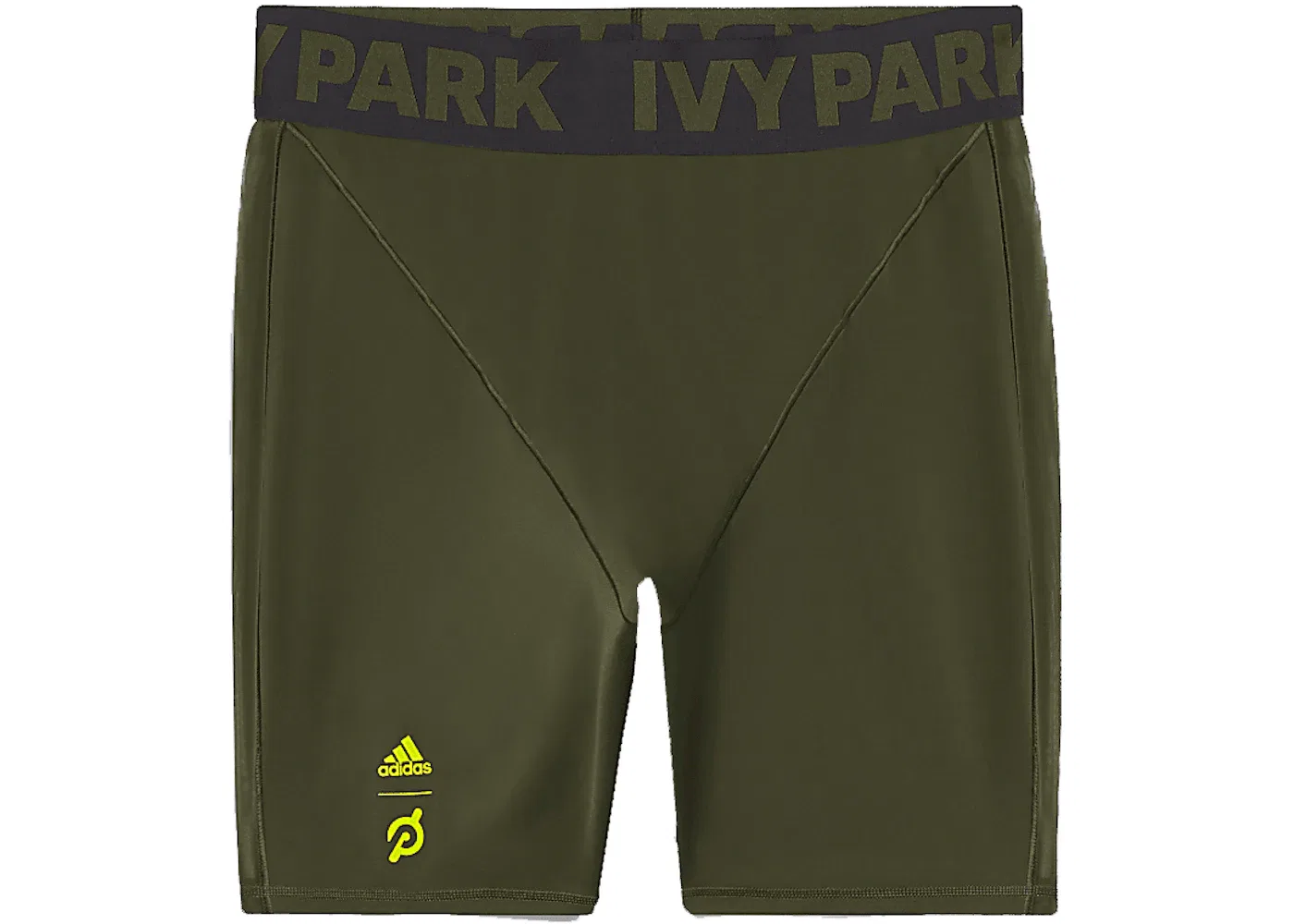Женские шорты для велоспорта с длиной до колена Ivy Park x Peloton Plus Size Adidas, Focus Olive/Black/Shock Lime