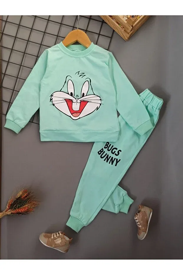Детский спортивный костюм с принтом Water Green Rabbit Patterned Dubi Baby, Water Green