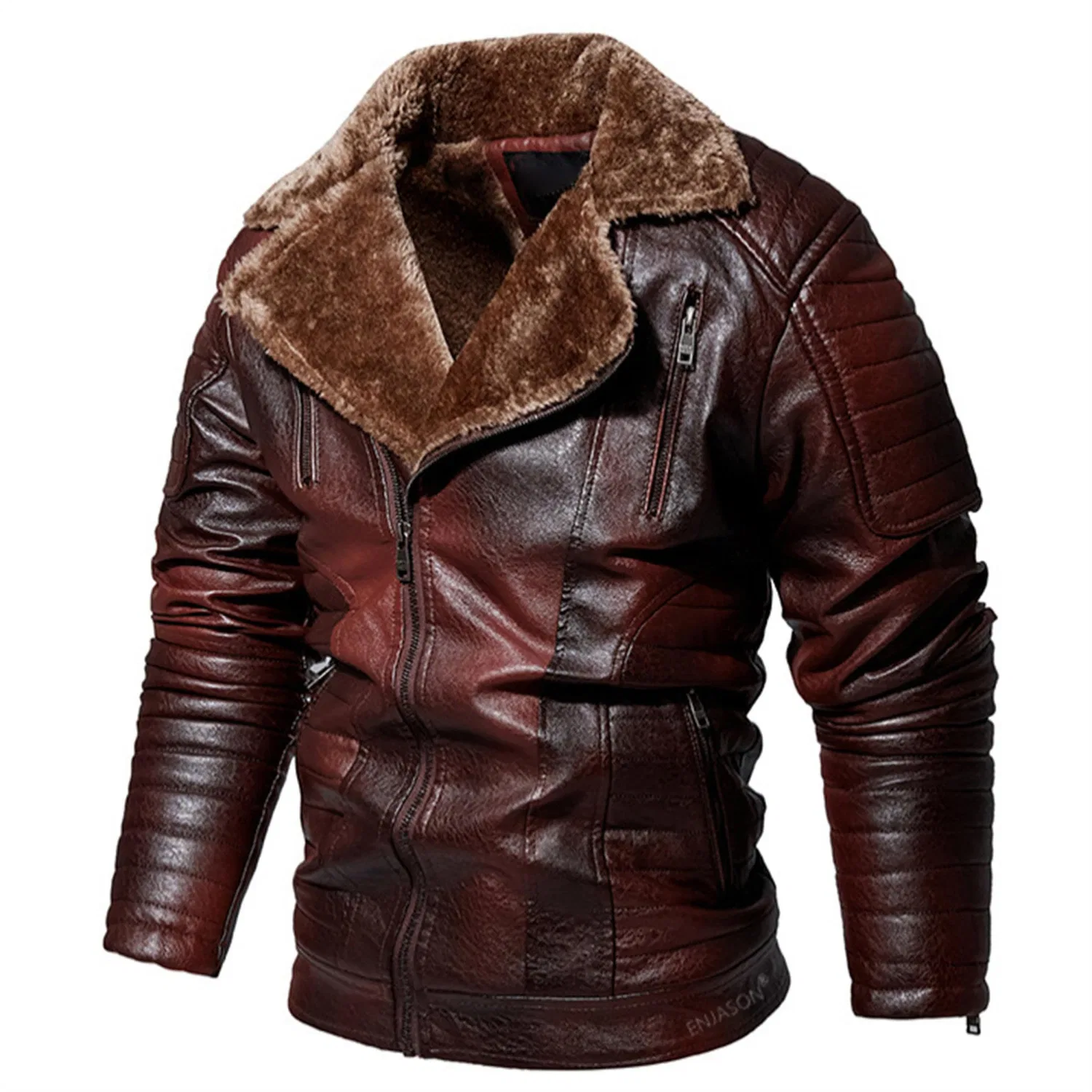 Мужская куртка-бомбер из искусственной кожи, dark red — фото 4