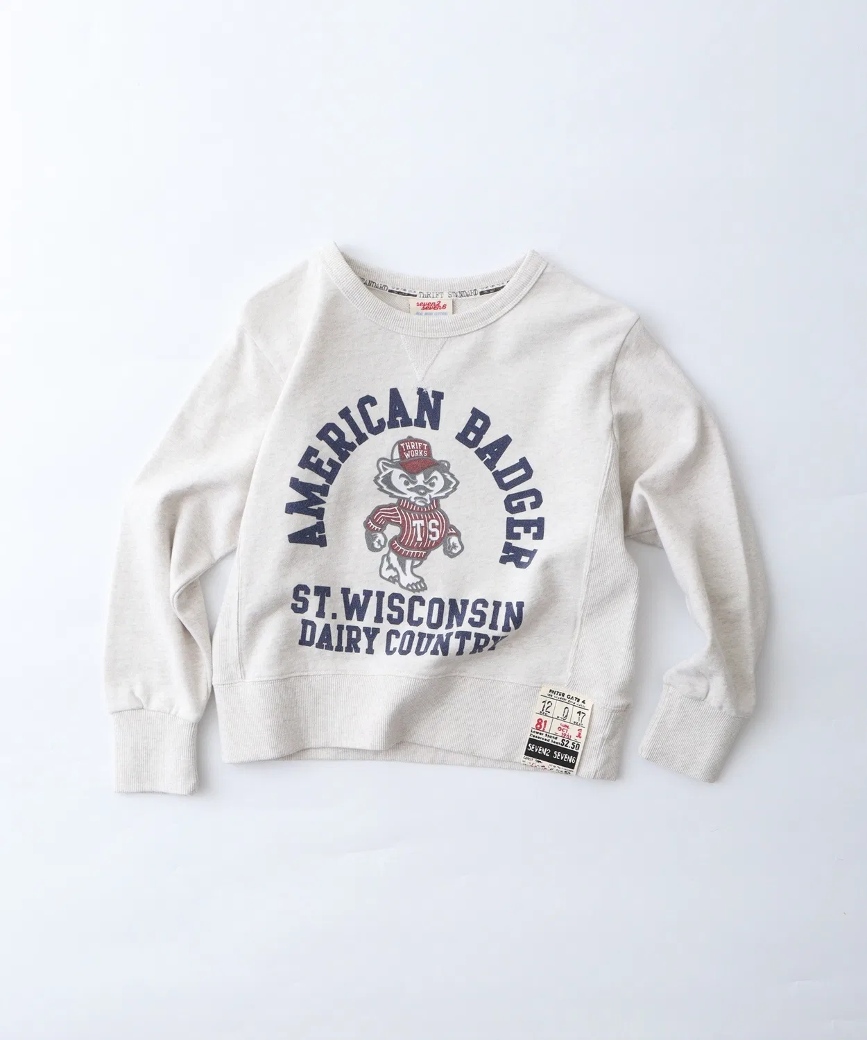 Детский свитшот с длинным рукавоми флагом Vintage Like Flag Patch Sweatshirt FUNALIVE, Оатмил