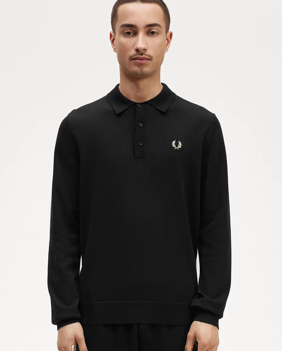 

Однотонная мужская рубашка-поло с длинными рукавами Fred Perry, черный