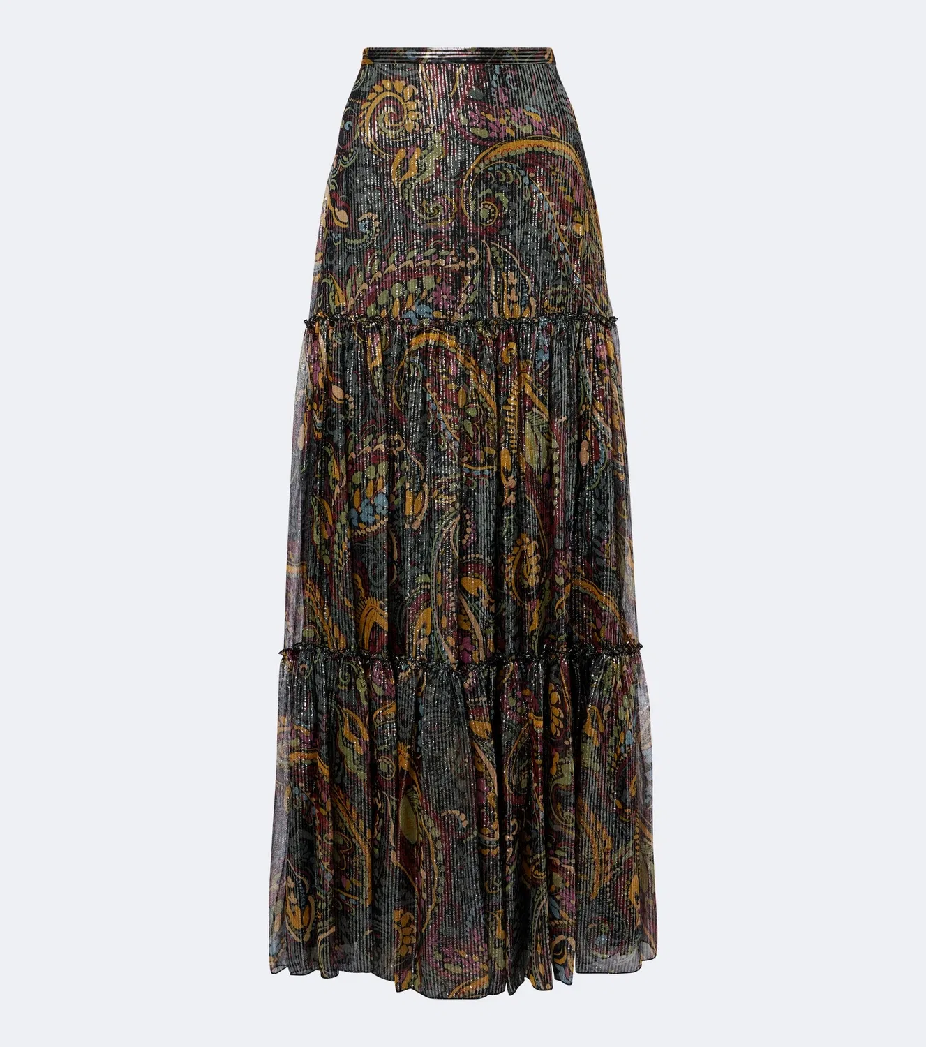 Макси-юбка ярусами из смеси шелка с узором пейсли ETRO, мультиколор