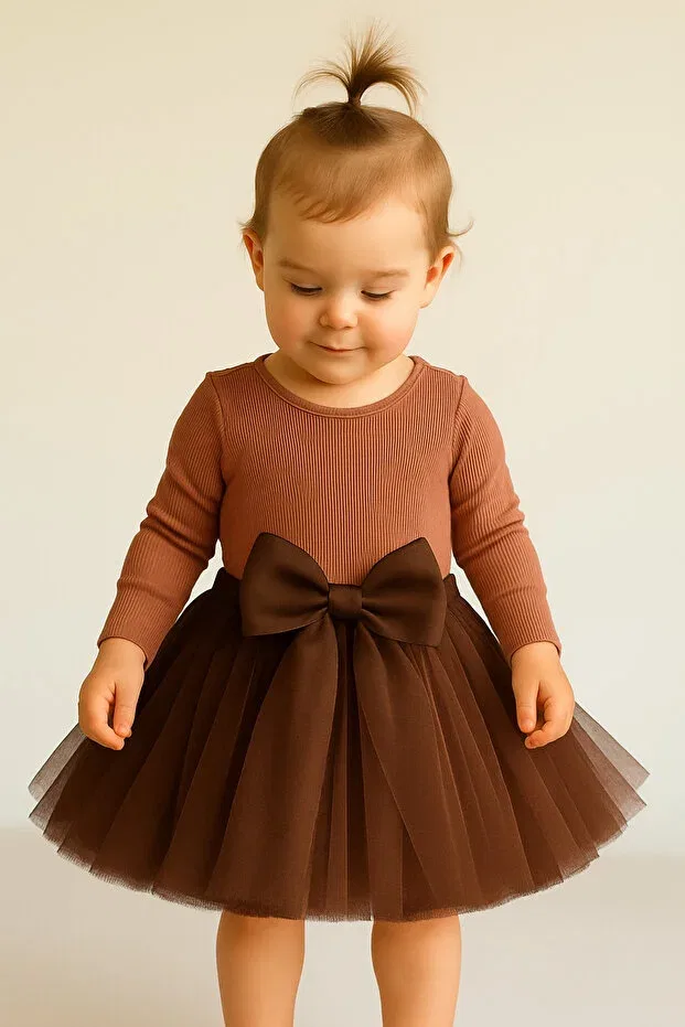 Детская юбка для девочек из фатина с бантом Nsmlife, Brown