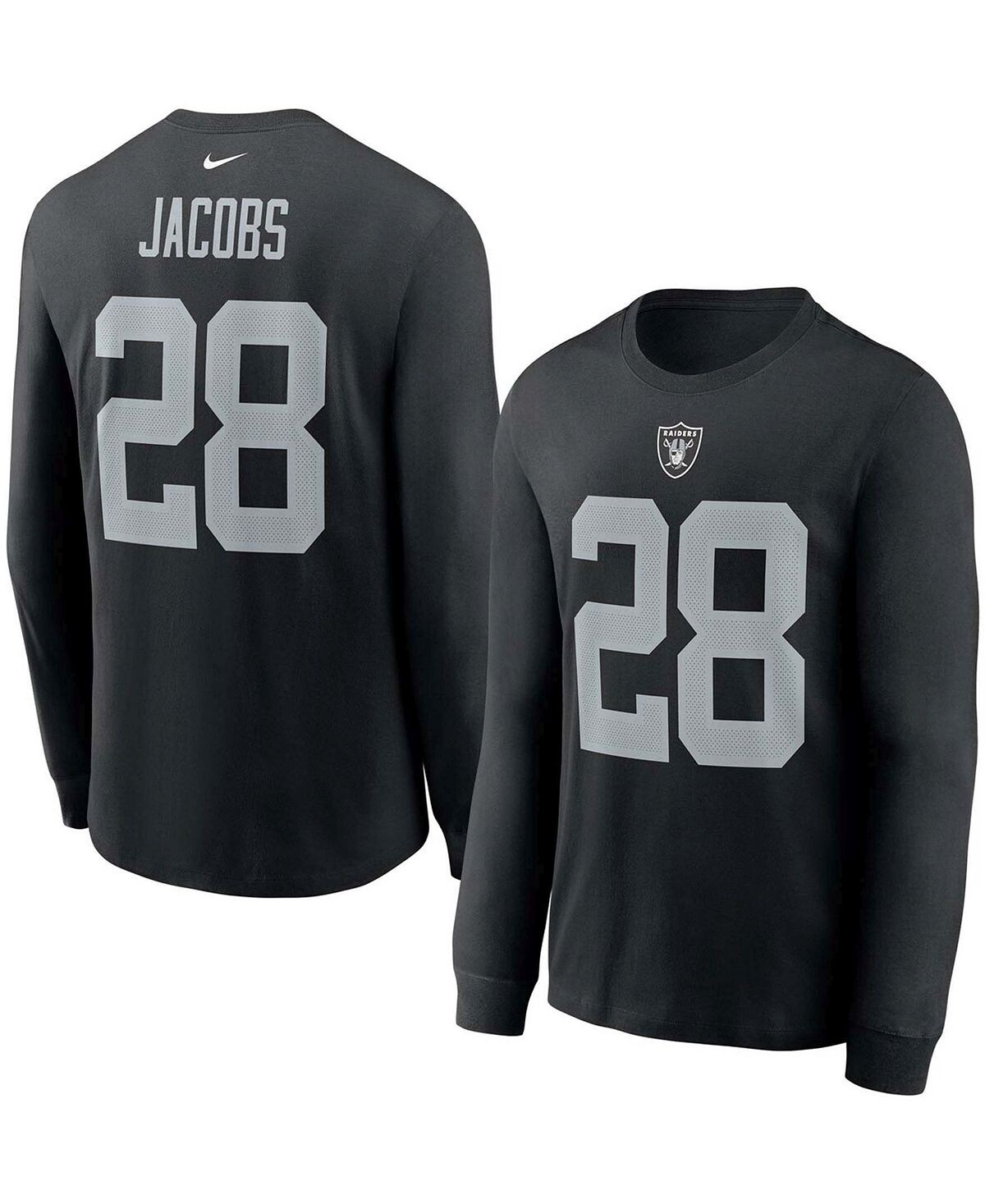 

Мужская футболка с длинным рукавом josh jacobs black las vegas raiders с именем и номером игрока Nike, черный