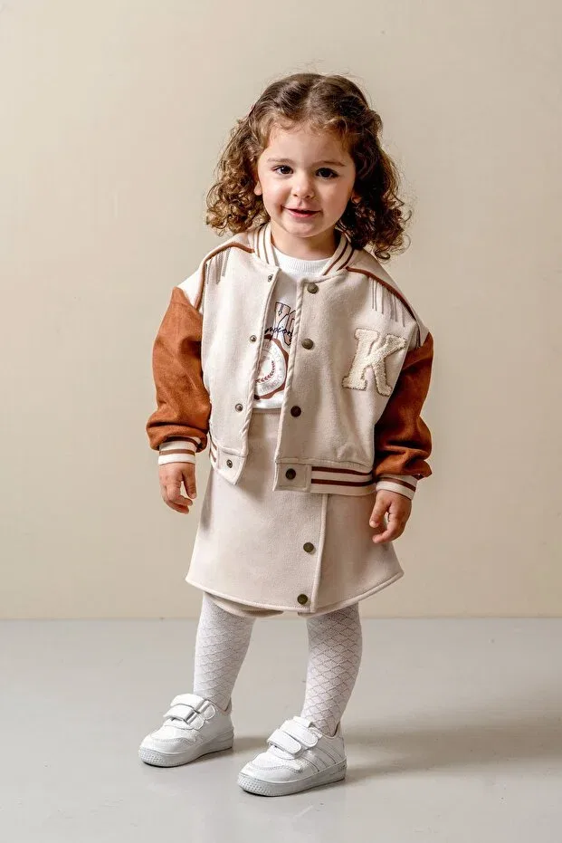 Детский комплект для девочек с принтом Jnf Kids, Beige — фото 4