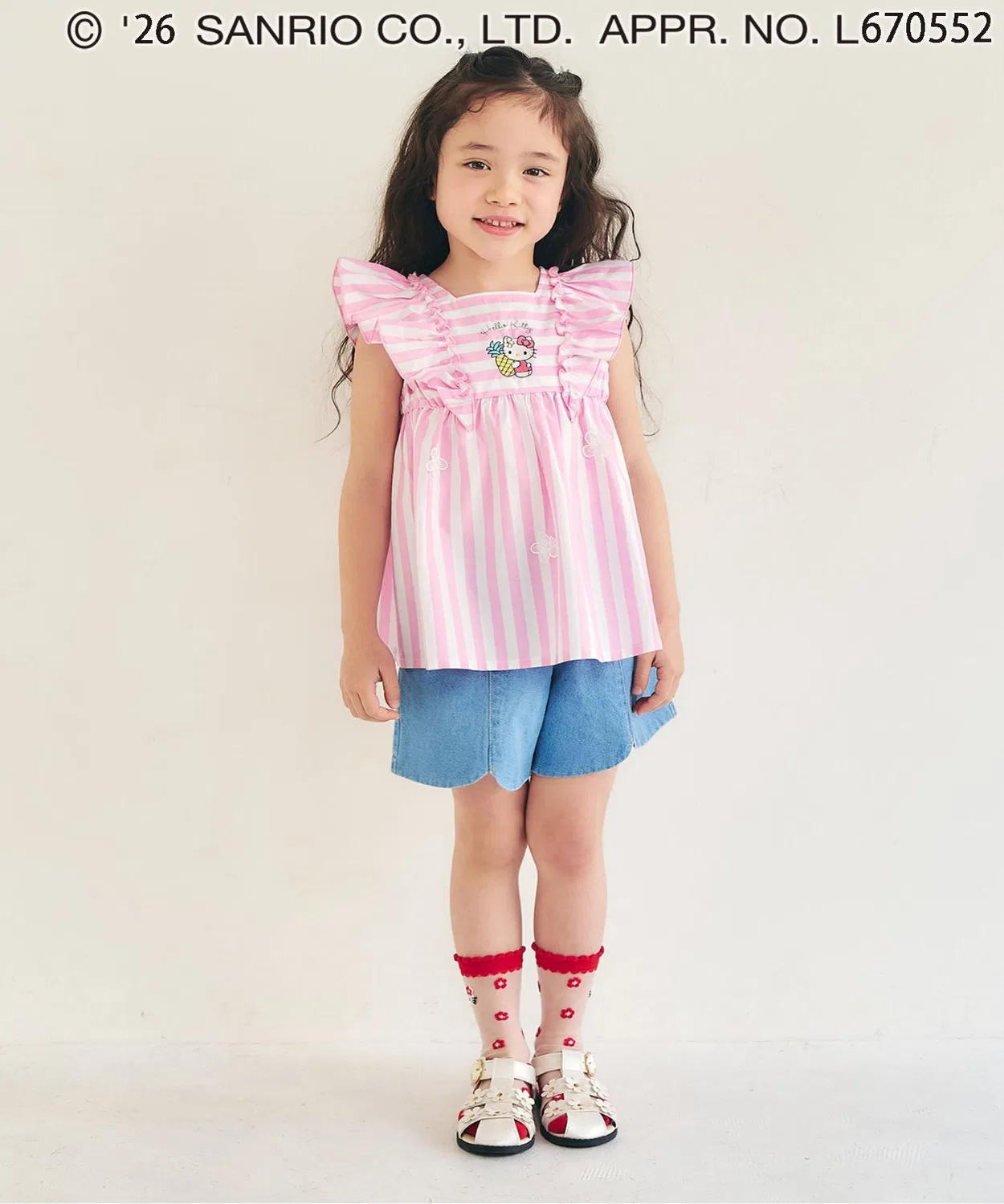 Детская туника для девочек с принтом Sanrio Flower Stripe, саксブルー — фото 4