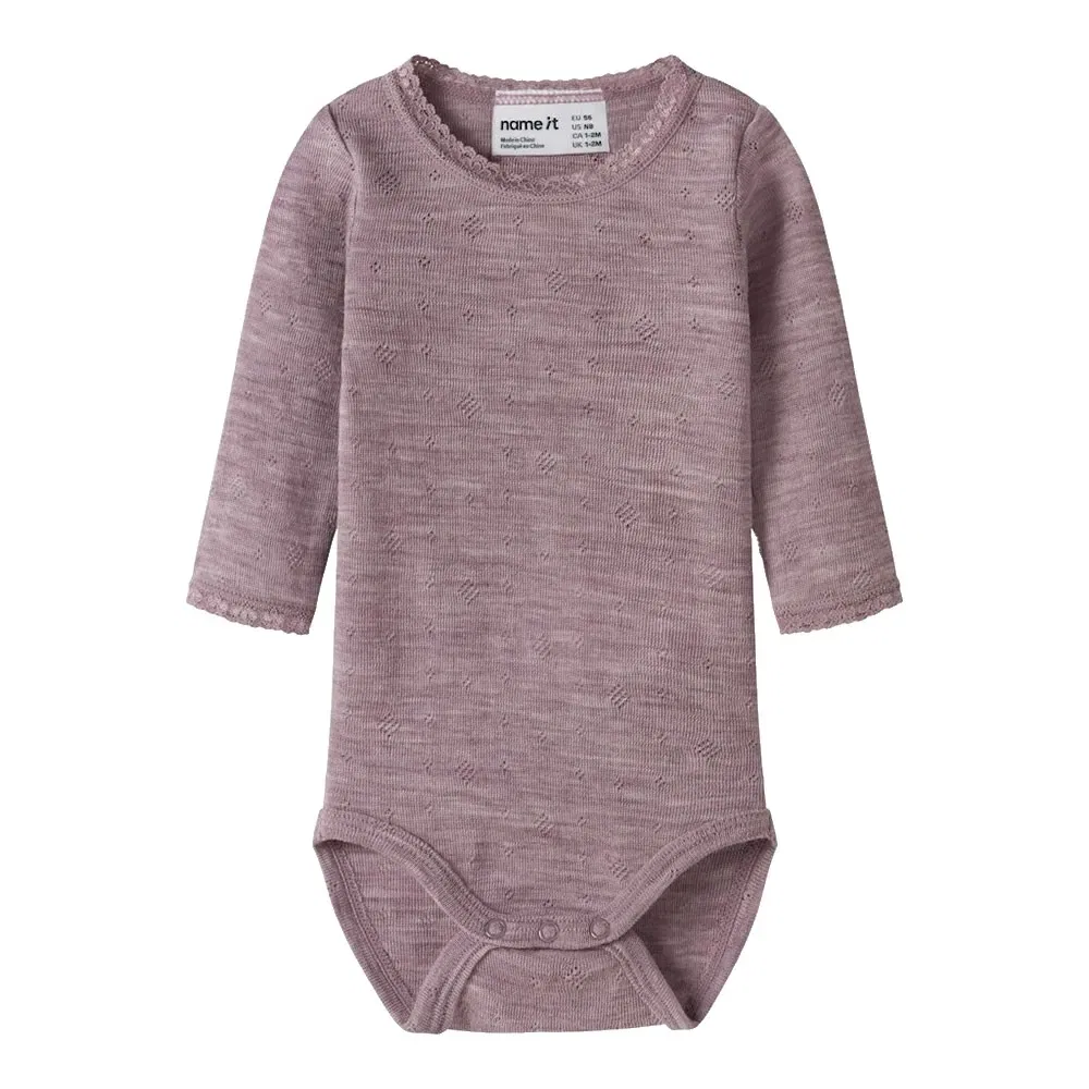 Детский боди с длинным рукавом Wool Needle Solid Name it, Grey