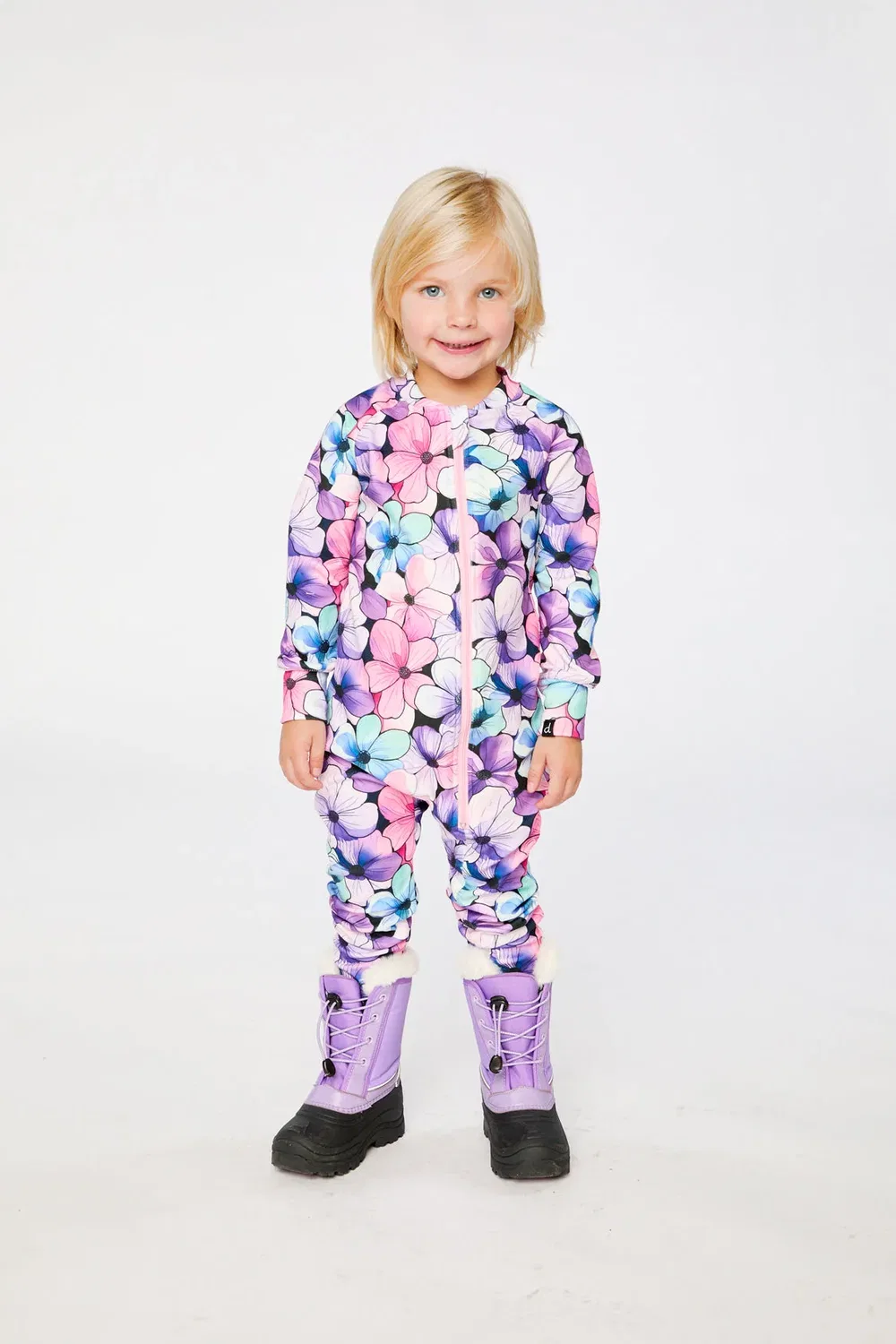 Детский комбинезон-термобелье с принтом Deux par Deux, Purple Floral Print — фото 2