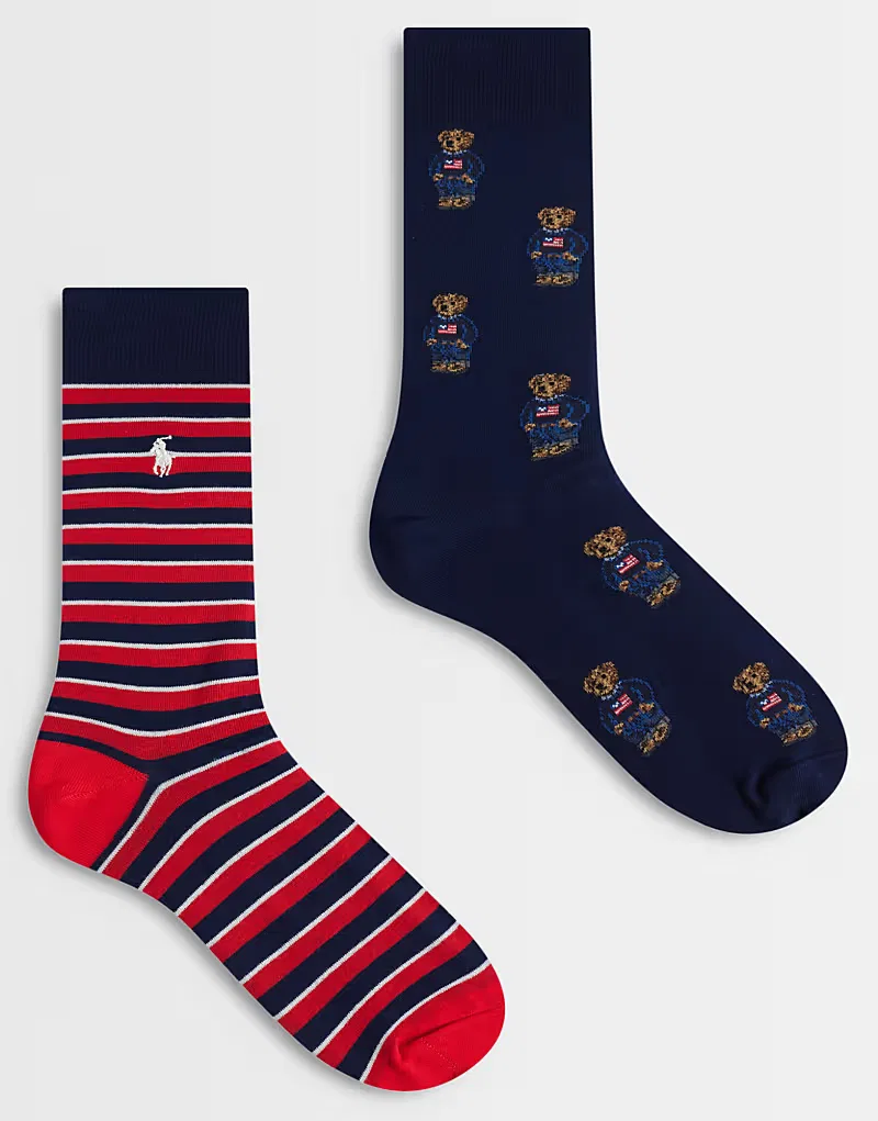 Носки высокие с принтом медведя 2 шт Polo Ralph Lauren, мультиколор