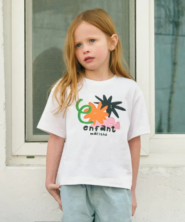 Футболка с геометрическим принтом, Enfant geometric friends oversized tee, Marithé Kids, белый