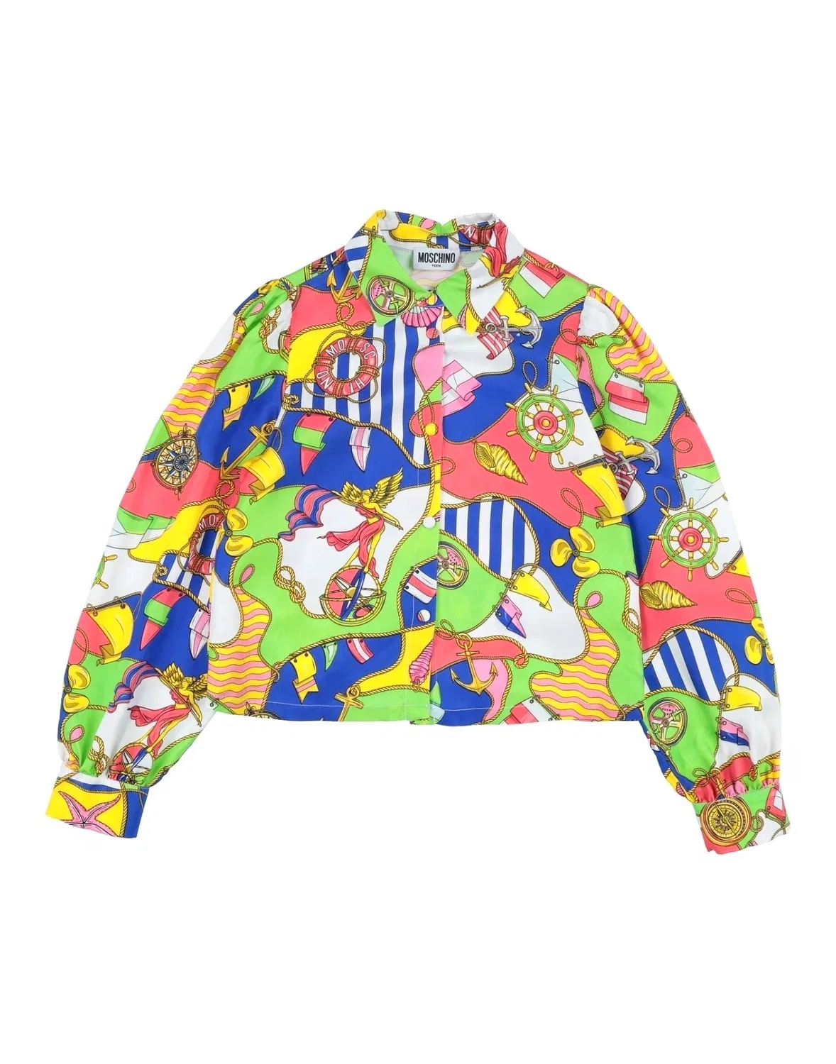 Детская рубашка из сатина с длинным рукавом Moschino Teen, белый