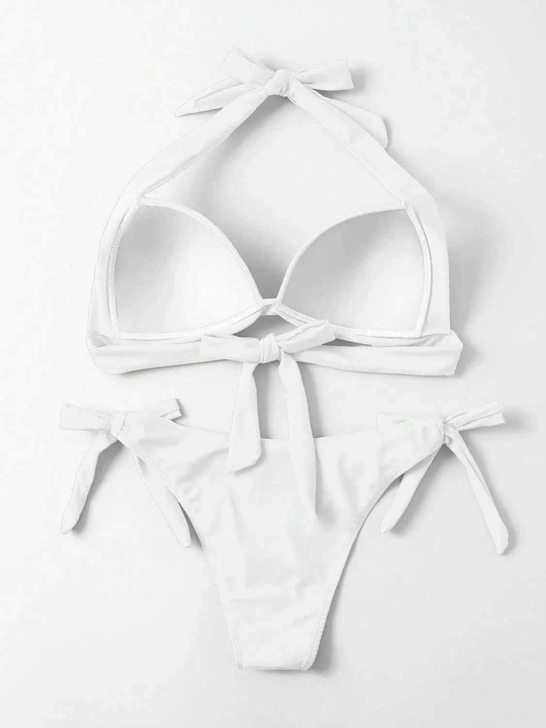 Женский бикини-сет с высокой талией Push Up Halter, White — фото 3