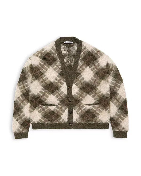 Женский кардиган из мохера и шерсти с V-образным вырезом Argyll Acne Studios, Olive Green