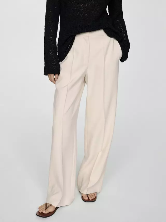 

Брюки Mango Carlos Wide Leg, кремовый