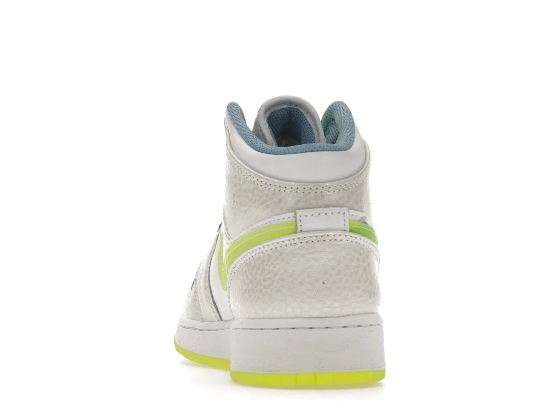 Детские кроссовки с принтом Jordan 1 Mid SE Warped Swoosh Jordan, Platinum Tint/Blue Tint/University Blue/Volt — фото 4