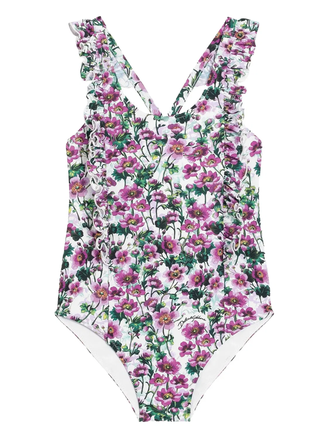 Купальник с оборками и цветочным принтом Dolce & Gabbana Kids, белый