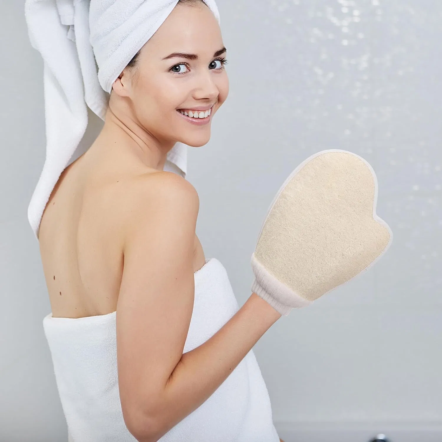 Эксфолиирующие перчатки для душа, 2 шт, COLLBATH, бежевый — фото 4