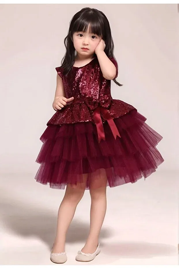 Детское платье для девочек с пайетками Abiyekids, Burgundy