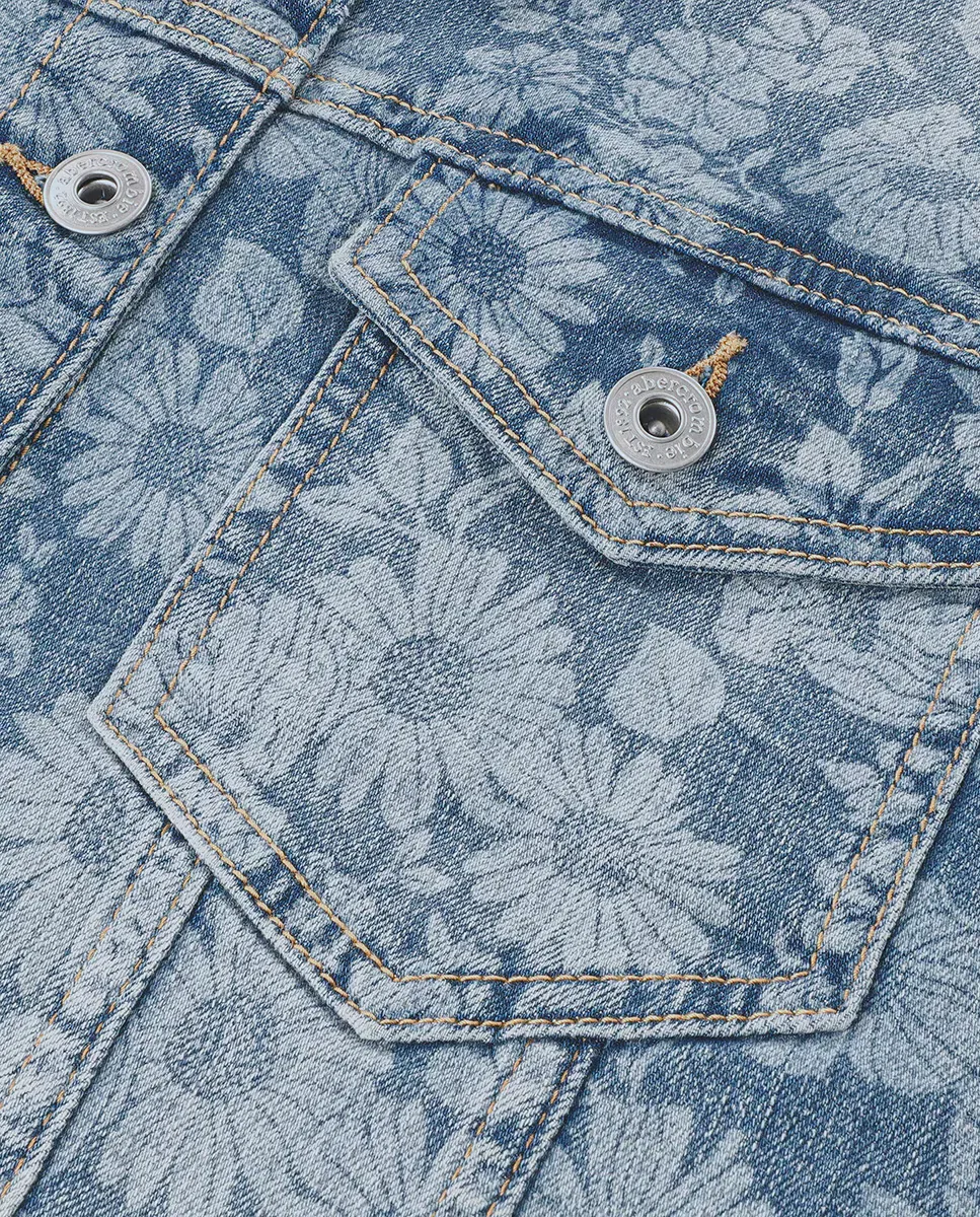 Детская джинсовая куртка для девочек оверсайз с цветочным принтом Abercrombie Kids, Blue — фото 4